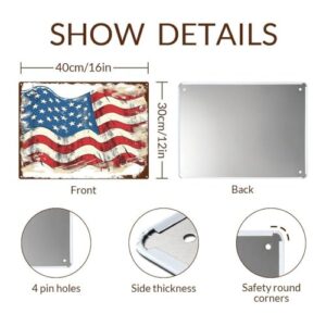 4th of July Aluminum Sign - Independence Day Farmhouse Decor, Vintage USA Country Flag Outside And Living Room Decorations Holiday Gifts Country Wall Art Decor Fade Resistant 16"x12" - Image 3