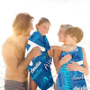 Kidrex Personalized Beach Towels for Kids Adults Custom Pool Towel with Name Quick-Drying Bath Towel Customized Gifts for Travel Swimming (Navy Blue) - Image 6
