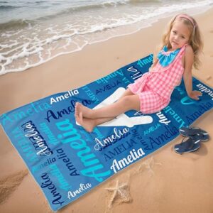 Kidrex Personalized Beach Towels for Kids Adults Custom Pool Towel with Name Quick-Drying Bath Towel Customized Gifts for Travel Swimming (Navy Blue) - Image 7