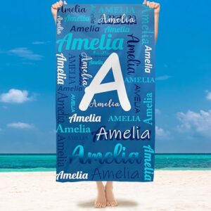 Kidrex Personalized Beach Towels for Kids Adults Custom Pool Towel with Name Quick-Drying Bath Towel Customized Gifts for Travel Swimming (Navy Blue) - Image 4