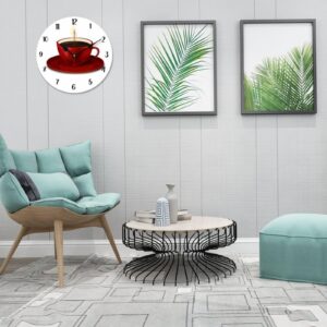 Red Coffee Cup Silent Non-Ticking Wall Clocks Decor for Bathroom, Living Room, Bedroom, Housewarming Gift, Wall Clock Battery Operated - 10 Inch Red Coffee Cup Retro Wall Clocks Gifts for Family - Image 7