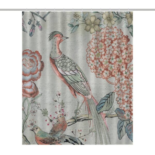 Bathroom Shower Curtain Chic Summer Floral Birds Bathroom Curtain 60x72 Inch Pheasant Floral Aqua Blue Coral Polyester Shower Curtains for Bathtub Home Decorations Light-Weight & Machine Washable
