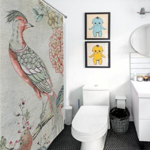 Bathroom Shower Curtain Chic Summer Floral Birds Bathroom Curtain 60x72 Inch Pheasant Floral Aqua Blue Coral Polyester Shower Curtains for Bathtub Home Decorations Light-Weight & Machine Washable - Image 5