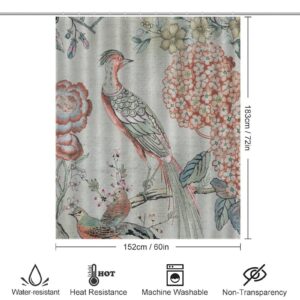 Bathroom Shower Curtain Chic Summer Floral Birds Bathroom Curtain 60x72 Inch Pheasant Floral Aqua Blue Coral Polyester Shower Curtains for Bathtub Home Decorations Light-Weight & Machine Washable - Image 6