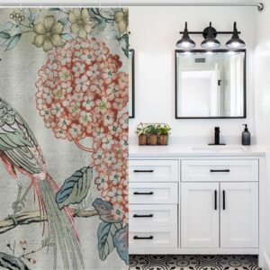 Bathroom Shower Curtain Chic Summer Floral Birds Bathroom Curtain 60x72 Inch Pheasant Floral Aqua Blue Coral Polyester Shower Curtains for Bathtub Home Decorations Light-Weight & Machine Washable - Image 4