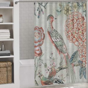 Bathroom Shower Curtain Chic Summer Floral Birds Bathroom Curtain 60x72 Inch Pheasant Floral Aqua Blue Coral Polyester Shower Curtains for Bathtub Home Decorations Light-Weight & Machine Washable - Image 7