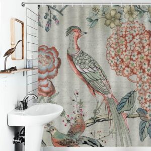 Bathroom Shower Curtain Chic Summer Floral Birds Bathroom Curtain 60x72 Inch Pheasant Floral Aqua Blue Coral Polyester Shower Curtains for Bathtub Home Decorations Light-Weight & Machine Washable - Image 8