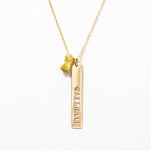 Bar Necklace / 14k Solid Gold Birthstone Necklace / Vertical Bar Pendant / Personalized Necklace, Christmas Gift - Image 5