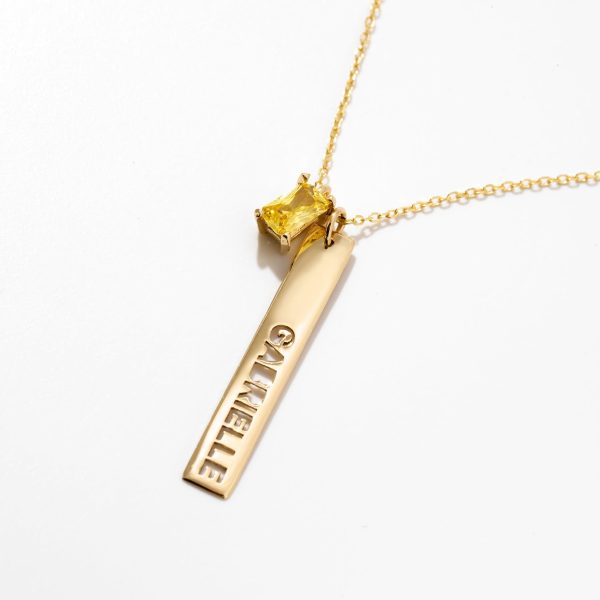Bar Necklace / 14k Solid Gold Birthstone Necklace / Vertical Bar Pendant / Personalized Necklace, Christmas Gift