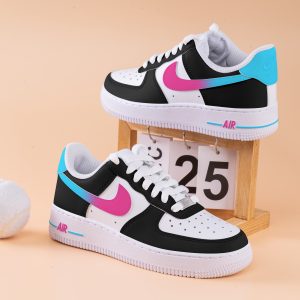 Hand Painted Blue Pink Gradient Air Force One Custom Gradient Sneakers Blue Pink And Black Air Force 1 Pink Gradient Shoes - Image 3