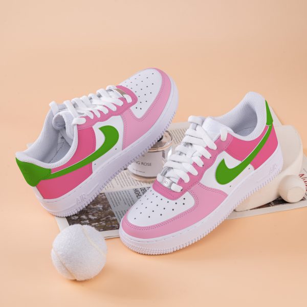 Pink Green Hand Painted Air Force One Custom Painted Shoes Green Pink Air Force 1 Sneakers Pastel Custom Shoes Pink Christmas Gift
