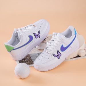 Purple Butterfly Air Force One Hand Painted Butterfly Air Force 1 Sneakers Custom AF1 Purple Blue Green Painted Shoes - Image 2