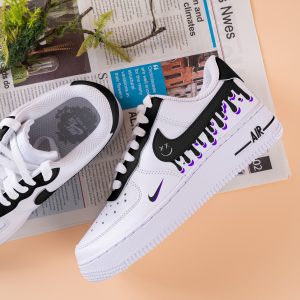 Hand Painted Black Purple Drips Air Force One Custom Drips Sneakers Purple Black Air Force 1 Black Drips Shoes Christmas Gift - Image 2