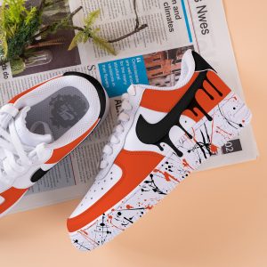 Orange Splash Air Force One Hand Painted Black Drip Air Force 1 Custom Splash Drips Sneakers Orange And Black AF1 Sneakers Wedding Shoes - Image 3