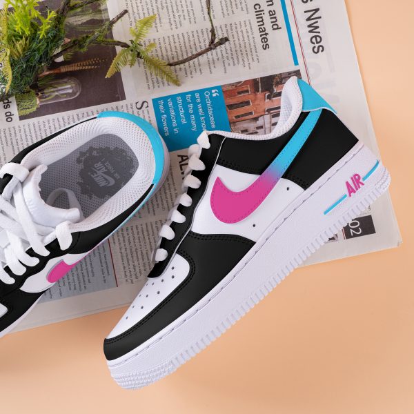 Hand Painted Blue Pink Gradient Air Force One Custom Gradient Sneakers Blue Pink And Black Air Force 1 Pink Gradient Shoes