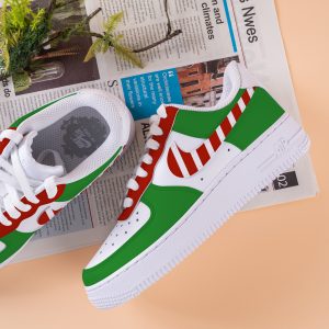 Cane Candy Christmas Air Force One Hand Painted Christmas Art Sneakers Custom Christmas AF1 Sneakers Red Green Painted Shoes Christmas Gifts - Image 2