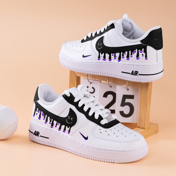 Hand Painted Black Purple Drips Air Force One Custom Drips Sneakers Purple Black Air Force 1 Black Drips Shoes Christmas Gift