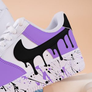 Purple Splash Air Force One Hand Painted Black Drops Air Force 1 Custom Splash Drips Sneakers Purple And Black AF1 Sneakers Birthday Gifts - Image 2