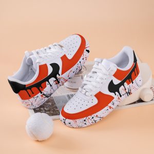 Orange Splash Air Force One Hand Painted Black Drip Air Force 1 Custom Splash Drips Sneakers Orange And Black AF1 Sneakers Wedding Shoes - Image 4