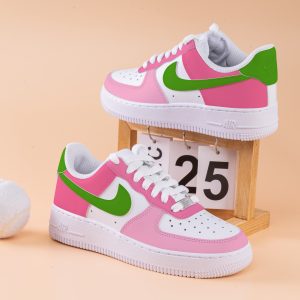 Pink Green Hand Painted Air Force One Custom Painted Shoes Green Pink Air Force 1 Sneakers Pastel Custom Shoes Pink Christmas Gift - Image 4