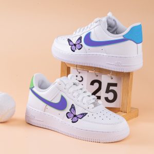 Purple Butterfly Air Force One Hand Painted Butterfly Air Force 1 Sneakers Custom AF1 Purple Blue Green Painted Shoes - Image 3