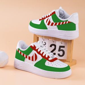 Cane Candy Christmas Air Force One Hand Painted Christmas Art Sneakers Custom Christmas AF1 Sneakers Red Green Painted Shoes Christmas Gifts - Image 3