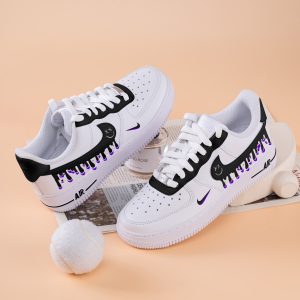 Hand Painted Black Purple Drips Air Force One Custom Drips Sneakers Purple Black Air Force 1 Black Drips Shoes Christmas Gift - Image 3