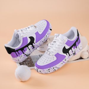 Purple Splash Air Force One Hand Painted Black Drops Air Force 1 Custom Splash Drips Sneakers Purple And Black AF1 Sneakers Birthday Gifts - Image 3