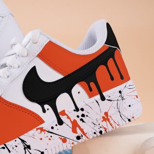 Orange Splash Air Force One Hand Painted Black Drip Air Force 1 Custom Splash Drips Sneakers Orange And Black AF1 Sneakers Wedding Shoes - Image 5