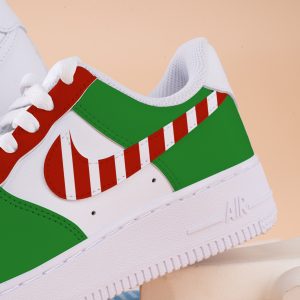 Cane Candy Christmas Air Force One Hand Painted Christmas Art Sneakers Custom Christmas AF1 Sneakers Red Green Painted Shoes Christmas Gifts - Image 4