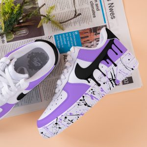 Purple Splash Air Force One Hand Painted Black Drops Air Force 1 Custom Splash Drips Sneakers Purple And Black AF1 Sneakers Birthday Gifts - Image 4