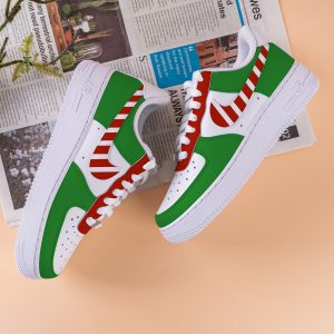 Cane Candy Christmas Air Force One Hand Painted Christmas Art Sneakers Custom Christmas AF1 Sneakers Red Green Painted Shoes Christmas Gifts - Image 5
