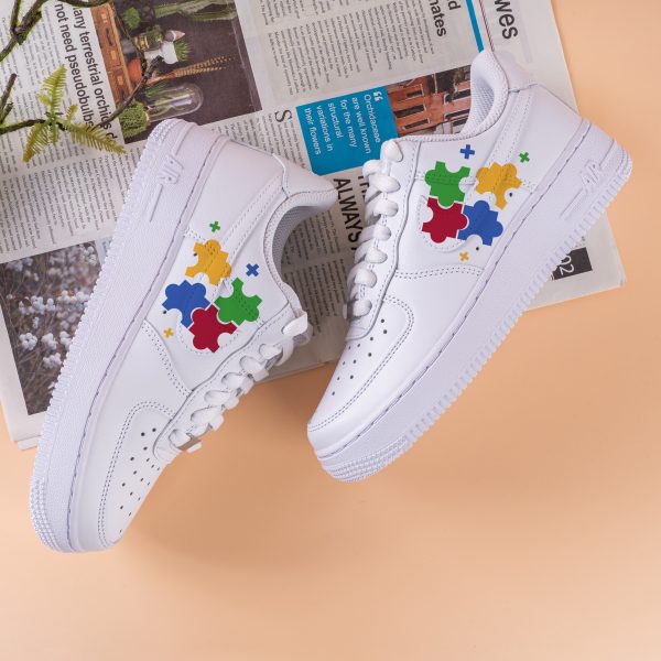 Hand Painted Autism Awareness Air Force 1 Custom Autism Awareness Sneakers Colour Puzzle AF1 Sneakers Personalized Autism Gifts